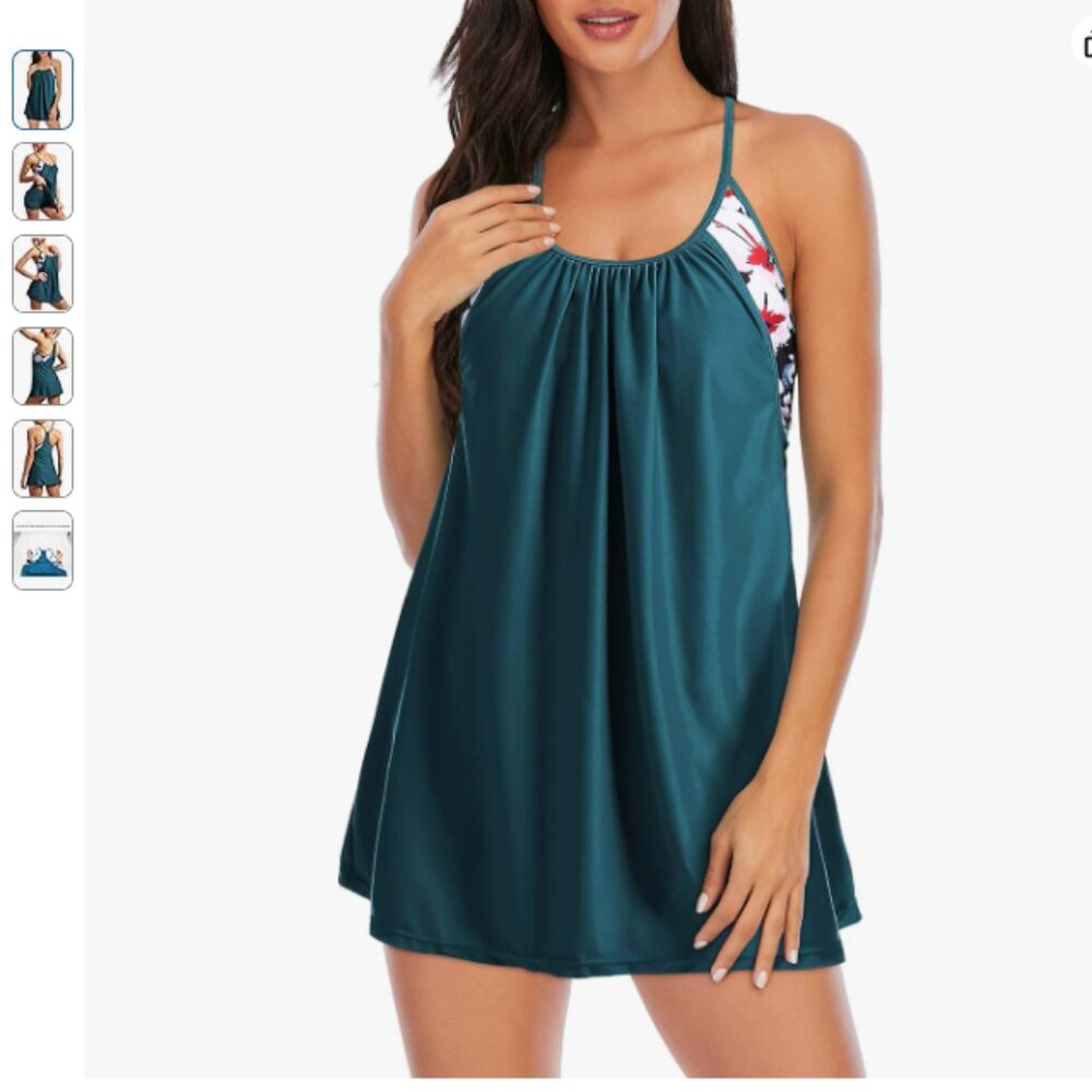 NWOT Teal & Floral Swim Dress